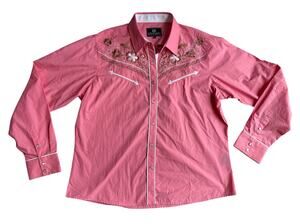 Salvaje Oeste Pink Embroidered Western Pearl Snap Shirt Women's 2XL Floral